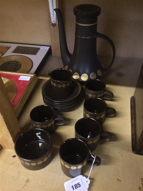 1960s brown glazed & gilt decorated Purbeck coffee set